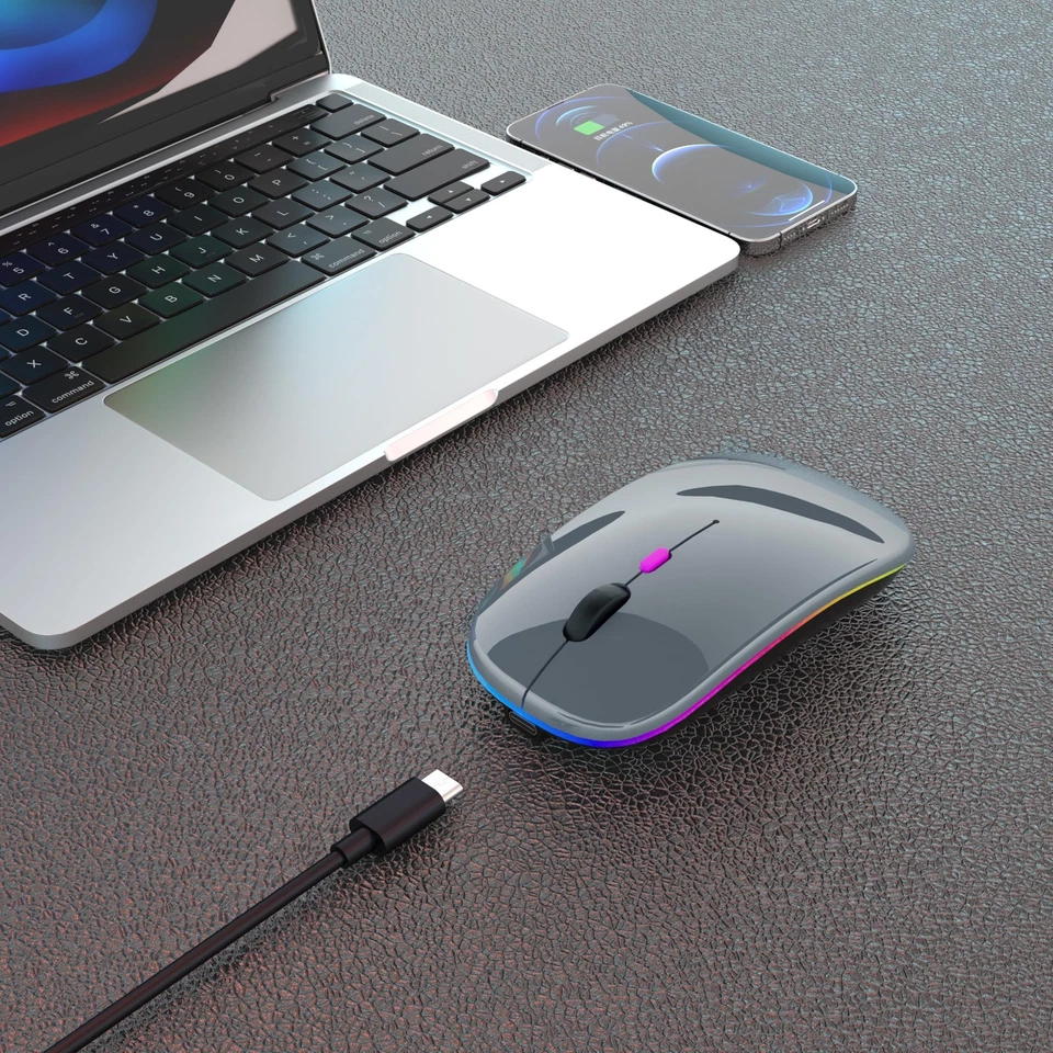 Wireless Bluetooth Mouse Rechargeable Led Mice Silent Slim Laptop Pc Mac Mouse