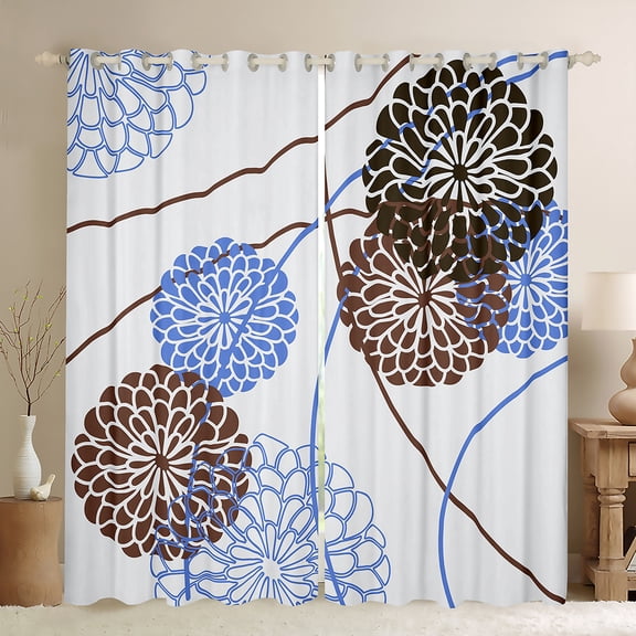 Homewish Retro Dahlia Black Out Curtains,Geometric Striped Curtains Pack of 2 (42x63 Each),White Blue Brown Bedroom Curtains For Men Women,Breathable Home Decor