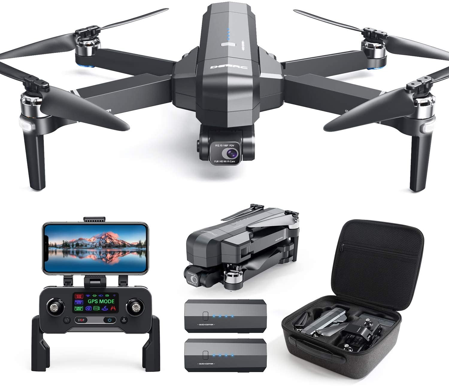 DeERC D30 Plegable Drone con Cámara FPV HD de 1080P para adultos Control Remoto Con 