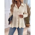 thumbnail image 4 of Women'S Button Down Peplum Blouse Long Sleeve Collared Loose Fit Shirts Textured Top White XXL, 4 of 9