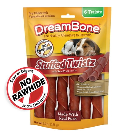 DreamBone Stuffed Twistz with Real Pork Inside, Rawhide-Free Chews for Dogs, 6 Count
