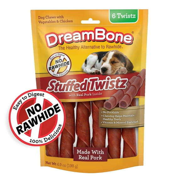 DreamBone Stuffed Twistz with Real Pork Inside, Rawhide-Free Chews for Dogs, 6 Count