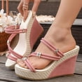 thumbnail image 3 of Rokment Womens Sparkling Rhinestones Wedge Heels Slides Sandals with Convertible Back Strap Stylish Simple Espadrilles Platform Chunky Heeled Slip on Dressy Slippers for Ladies Red Size 9.5, 3 of 7