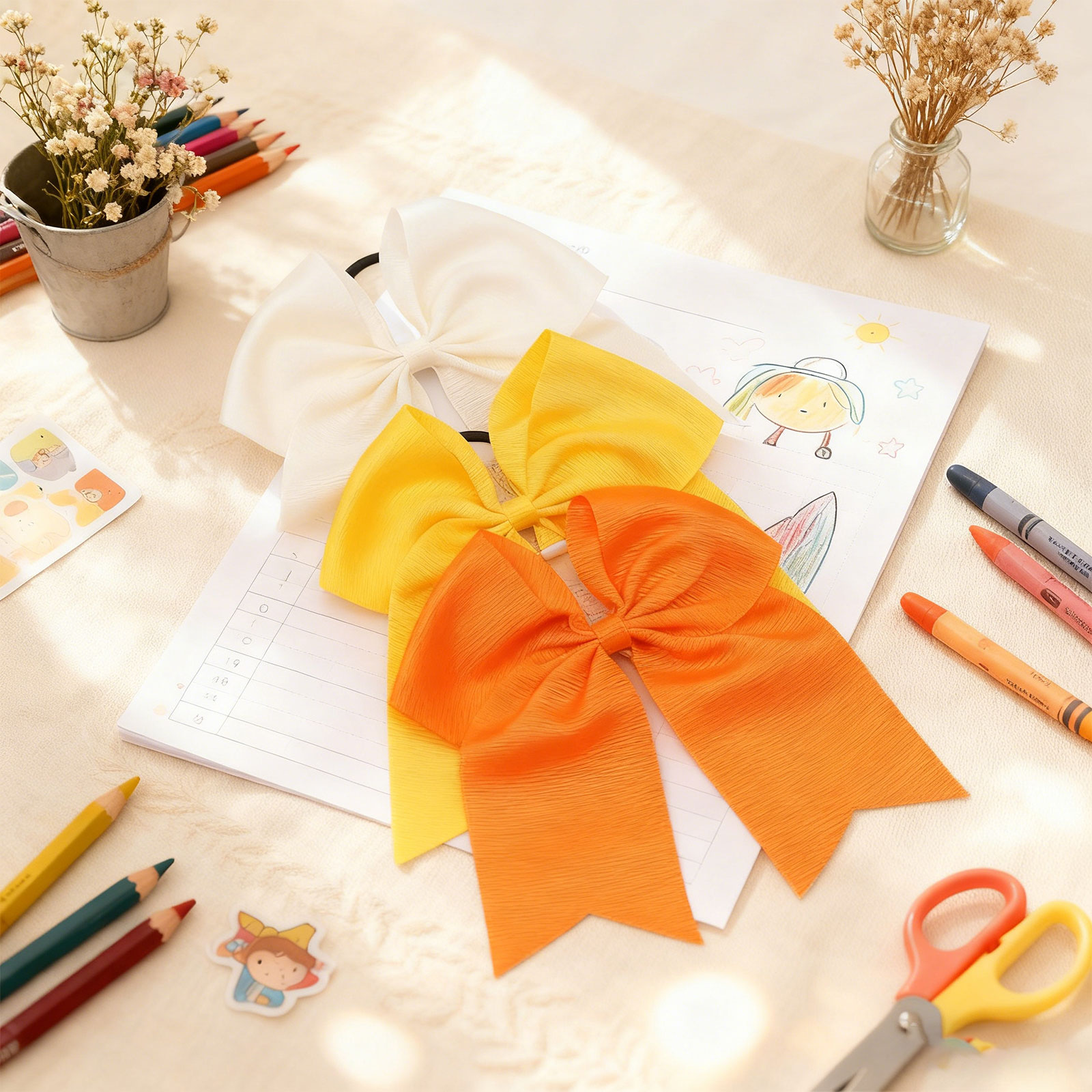 12 Pcs 8inch Large Satin Hair Bows for Toddlers & Girls 3-12 Years, Grosgrain Ribbon Hair Clips for School Parties