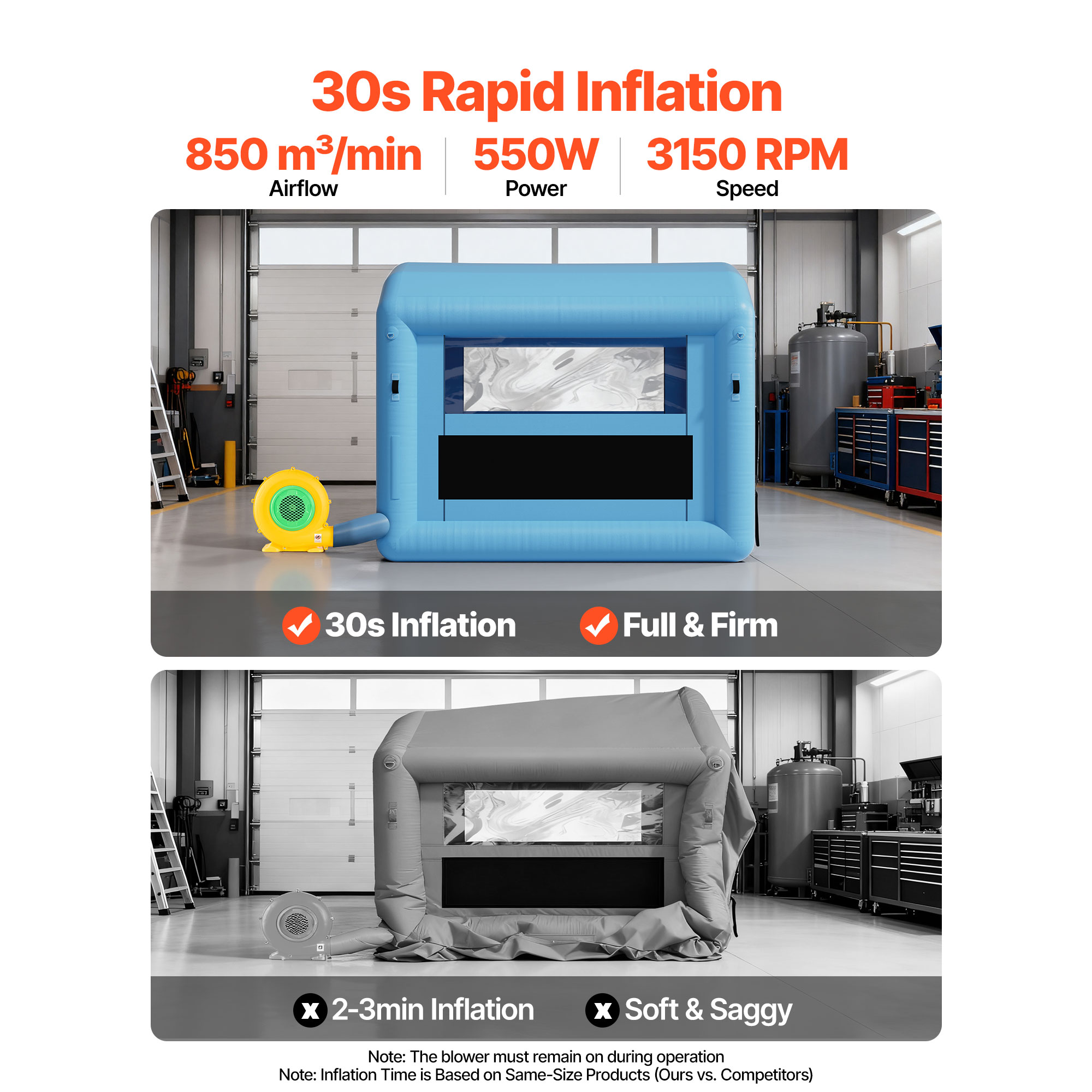 KFFKFF Inflatable Paint Booth, 9.84 x 8.2 x 8.2 ft, Spray Booth with 550W Blower and Air Filtration System, Rounded Roof with Light Attachment, Suitable for Painting Bikes, Motorcycles, and Furniture
