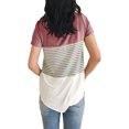 thumbnail image 2 of Nouveau T-Shirt Décontracté à Col Rond pour Femmes, à Rayures Triple Couleur, 2 of 2