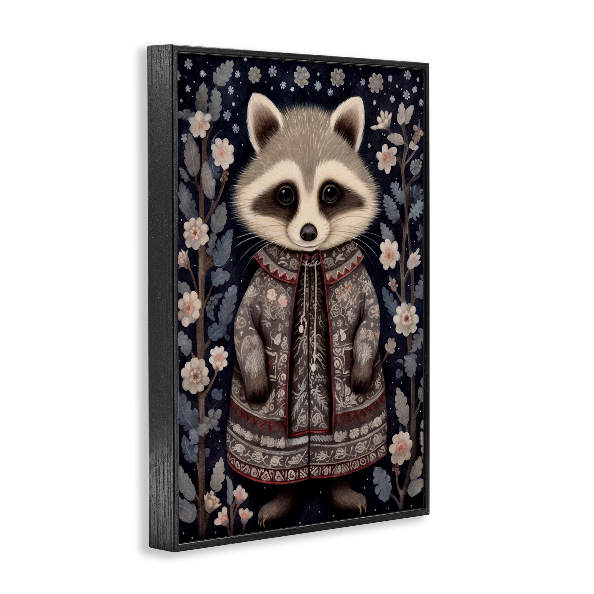 Stupell Industries Woodland Pattern Raccoon Animals & Insects Painting Black Framed Art Print Wall Art, 20 x 30