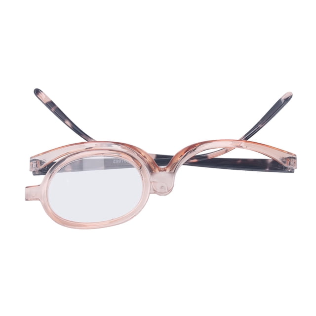 Eye Makeup Glasses, Magnify Eyeglasses Flip Lens Plastic Shelf for Reading +3.50,+4.00