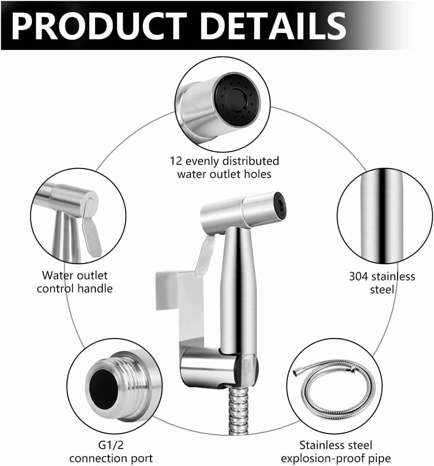Portable Bidet Sprayer Kit  Stainless Steel Bidet Shower Head with Hose  Handheld Toilet Bidet Sprayer Kit  Hand Held