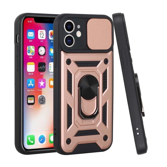 For Apple iPhone SE 2022 /SE 2020/8/7 Hybrid Cases with Camera Lens Cover, Ring Kickstand Rugged Dual Layer Heavy Duty Cover ,Xpm Phone Case [Rose Gold]