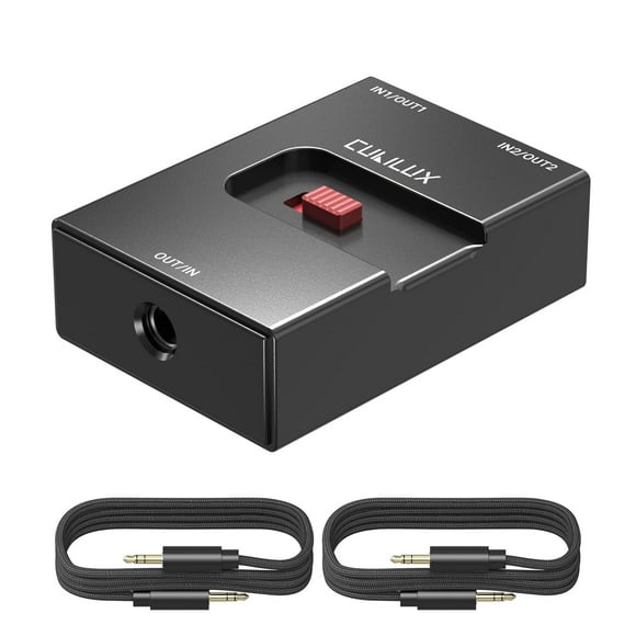 Cubilux 3.5mm Audio Selector, Bidirectional2-in-1-out / 1-in-2-out Headphone Switcher Box with A/B Toggle, Aluminum Alloy, Black, 1 Pack