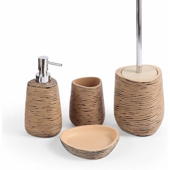 Modern Bathroom Accessory Set, 4 Pcs Bathroom Accessory Set - Soap Dish,Lotion Dispenser,Toothbrush Cup,Toilet Brush & Holder (Light Brown)$$Home Decor, Kitchen, & Other