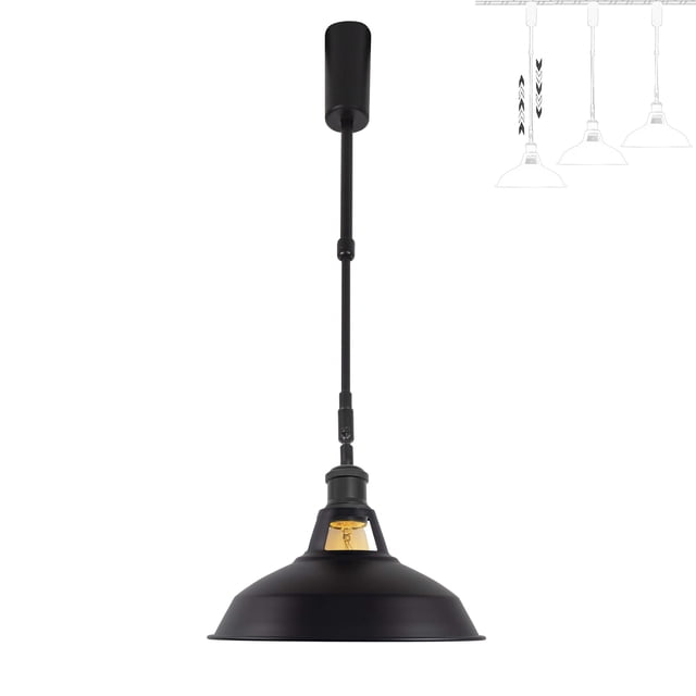 FSLiving Adjustable Height Track Pendnat Light H-Type Industrial Retractable Track Spotlight with Telescoping Rod Gimbaled Lamp-Post Halo Track DIY Instant On Cover Lamp, Matte Black - 1 Light
