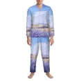 thumbnail image 3 of Susaid Lavender Fields Under Blue Sky Print Men's Long Sleeve Pajama Set, Two-Piece Button-Down Loungewear PJs Set, Comfortable Sleepwear for Relaxation-Large, 3 of 7