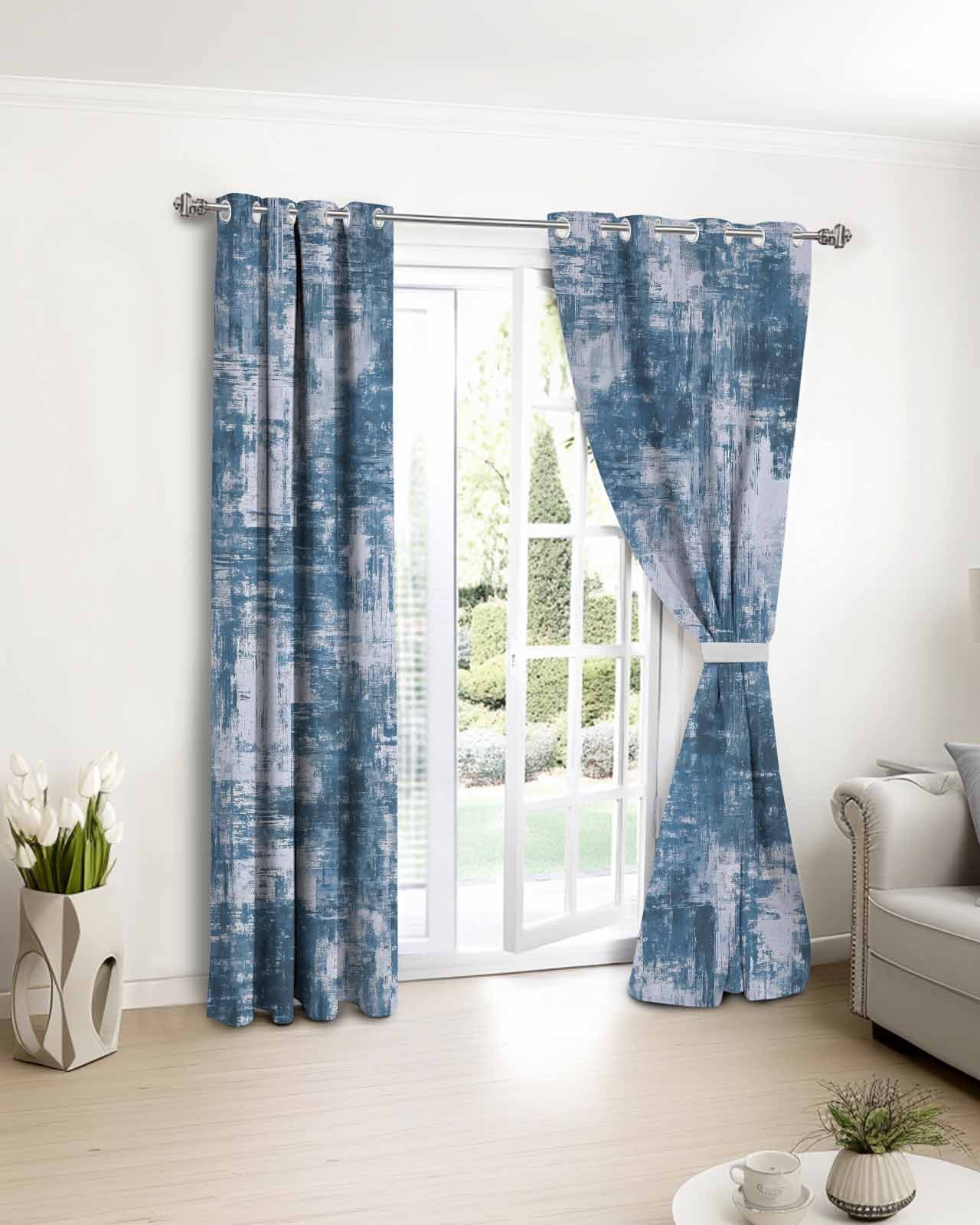 Blue Blackout Curtains for Bedroom Living Room, Modern Abstract Gradient Blue Geometric Texture 39 In Long Thermal Insulated Room Darkening Drapes Grommet Window Treatments, 27.5 x 39 In