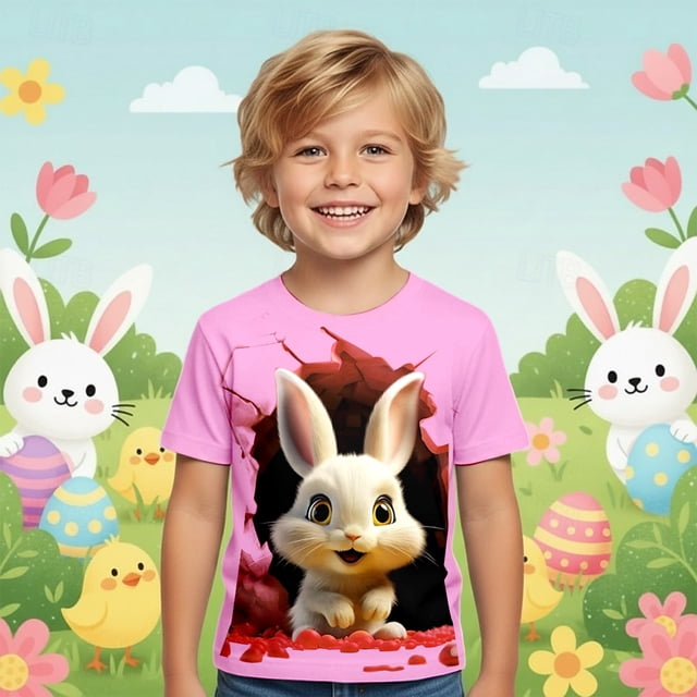 T-shirt Graphique de Pâques Doux et Décontracté pour Garçons à Manches Courtes pour Enfants