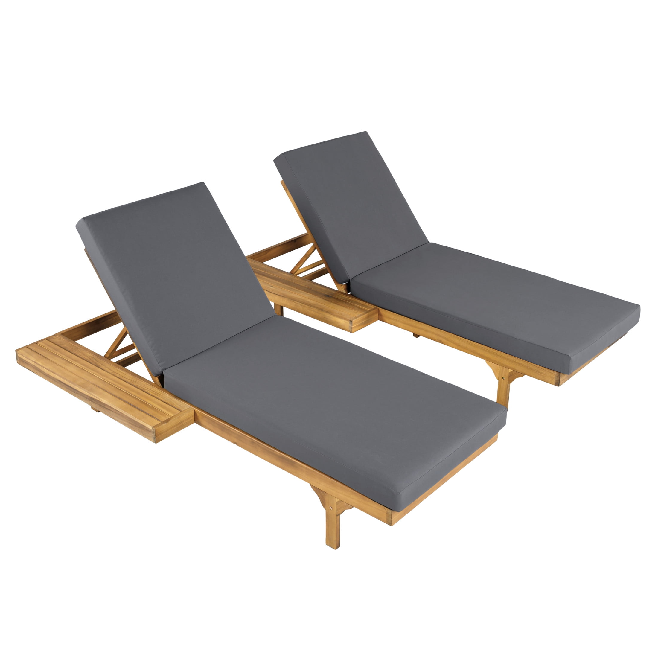 Christopher Knight Home Convertible 2-Person Outdoor Chaise Lounge Set with Cushions, Teak+Dark Gray