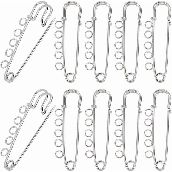 1 Box 30Pcs Silver Safety Pin Brooch Kilt Pins Bulk Metal Iron Heavy Duty Fastener Decoration Loops Clasp Brooches Findings with 5 Holes for Sweater Hat Scarf Clothes DIY Jewelry Accessories