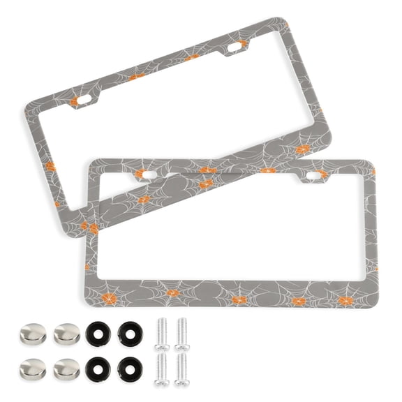 Aluminum License Plate Frame 2 Pack Car Exterior Accessory Car Tag Holder for Front Rear Plates Cars Decor Spider Webs