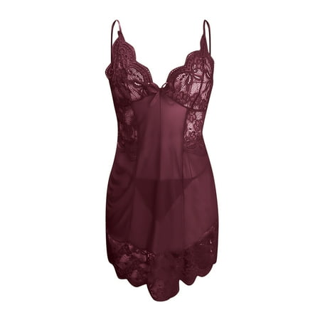 Midwennn Women Fashion Sleeveless Lingerie Dress Roleplay Lingerie Sexy Lace Lingerie Floral Mesh Underwear Sexy Lingerie Gown Sexy Pants Lingerie for Women