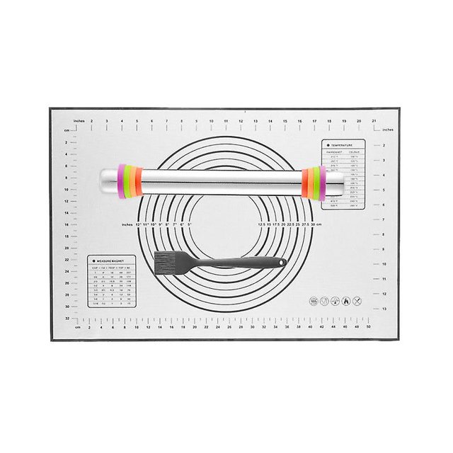Rodillo de amasar de acero inoxidable ajustable, tapete para masa, 4 anillos de grosor extraíbles para pasteles, pizzas y masas