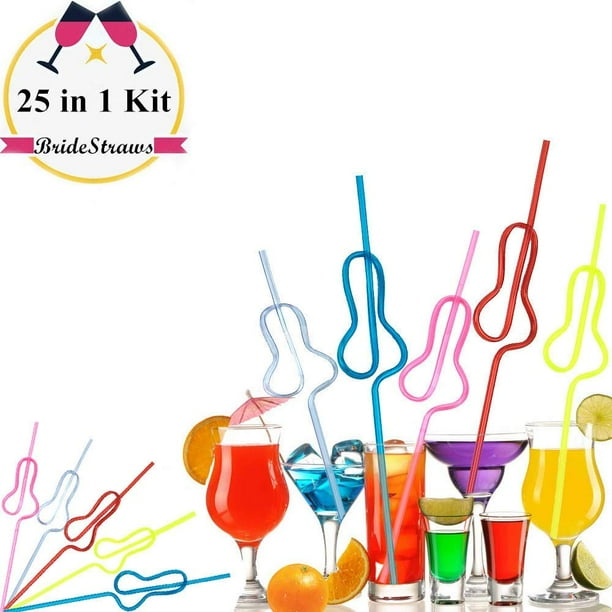 25 Pcs BrideStraws Colorful Straw Reusable Straws Curly Drinking Straws