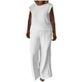thumbnail image 3 of Htigea Womens 2 Piece Outfits Sweatsuit Short Sleeve Tops and Drawstring Waist Cropped Wide Leg Pants Loungewear Sets Today Sales White,S, 3 of 7