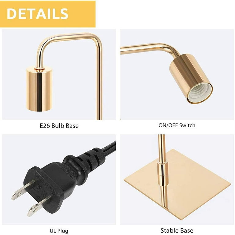 Haitral Gold Industrial Bedside Table Lamp with Exposed Bulb