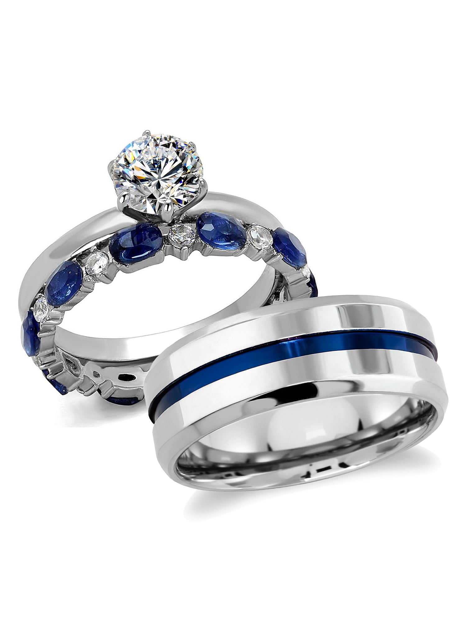 His and Hers 316L Stainless Steel Blue Theme Wedding Rings Set (Women's ...