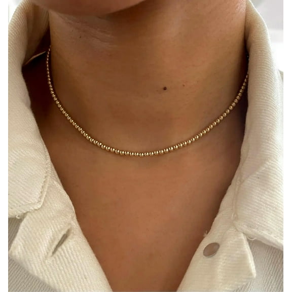 EOEMY 4mm Gold Filled Ball Bead Choker Layering Necklace Bride Bridesmaid Jewelry 14''
