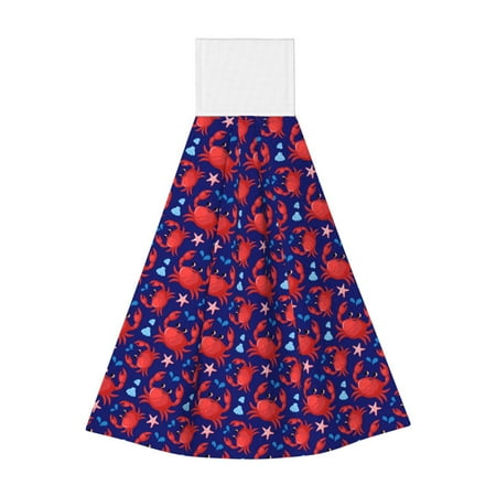 

Adobk Cute Crabs Print Coral Velvet Hand Wipes Fashion Hanging Kitchen Towel for Bathroom Washcloth Absorbent Tie Towel