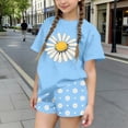 thumbnail image 2 of NAISIBABY Girls Floral Outfit Sets, Graphic Short Sleeve T-Shirt and Elastic Waist Shorts Kids Summer Fashion Clothes Blue Size 7-8, 2 of 6
