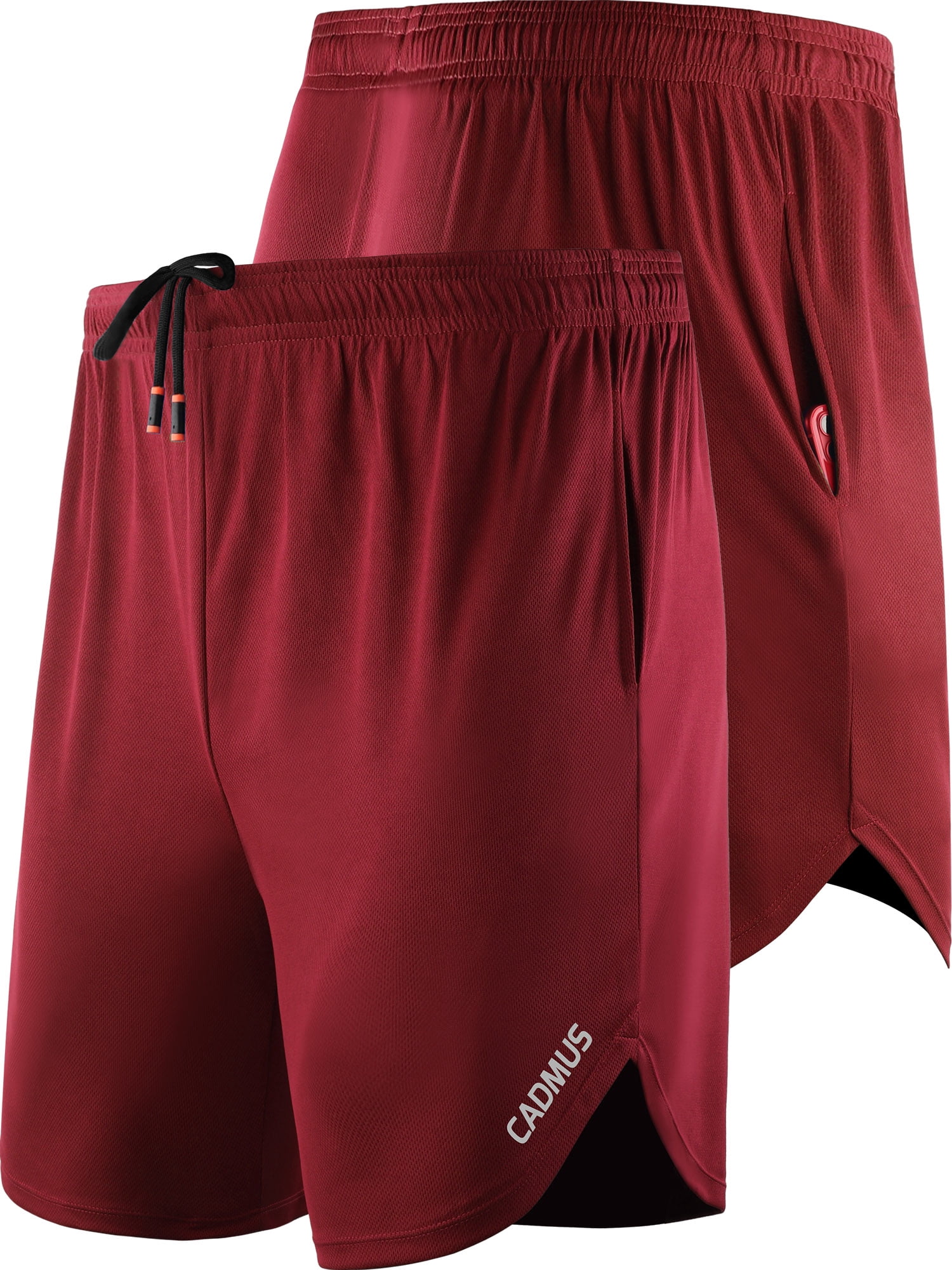 Cadmus Men's 2 in 1 Running Shorts with Liner,Dry Fit Workout Shorts with Pockets,1070,3 Pack,Black/Grey/Red,M