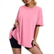thumbnail image 2 of Camiseta Holgada de Algodón de Color Liso con Cuello Redondo y Aberturas Laterales, Rosa , Talla M, 2 of 6