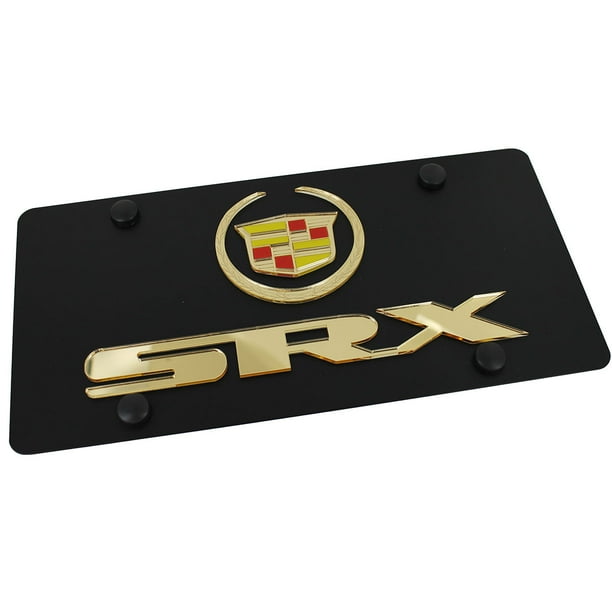 Cadillac Dual Logo SRX License Plate (Gold on Black)