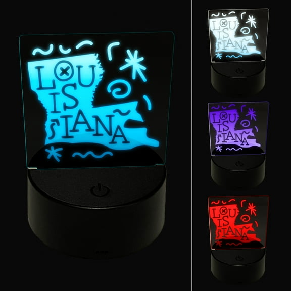 Louisiana State with Text Swirls LED Night Light Sign 3D Illusion Desk Nightstand Lamp