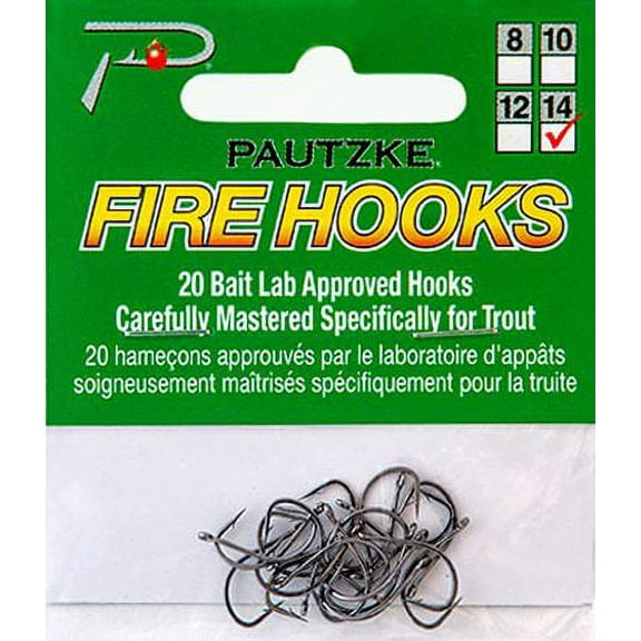 Pautzke Fire Fishing Hooks Size 14 - For Trout and Steelhead Fishing - 20 Count