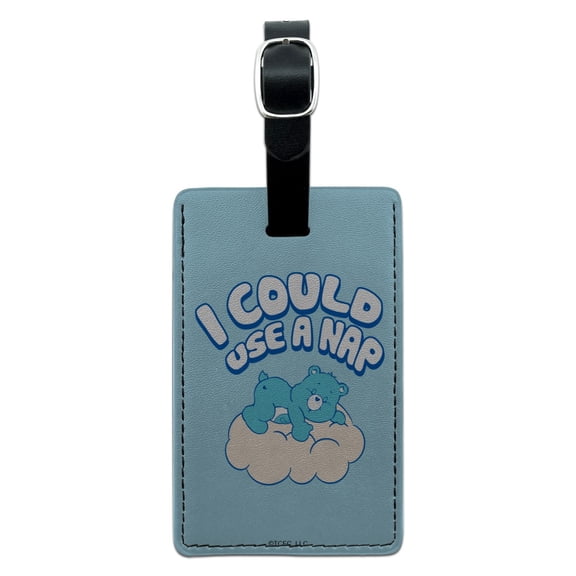 Care Bears Bedtime Bear I Could Use a Nap Rectangle Leather Luggage Card Suitcase Carry-On ID Tag
