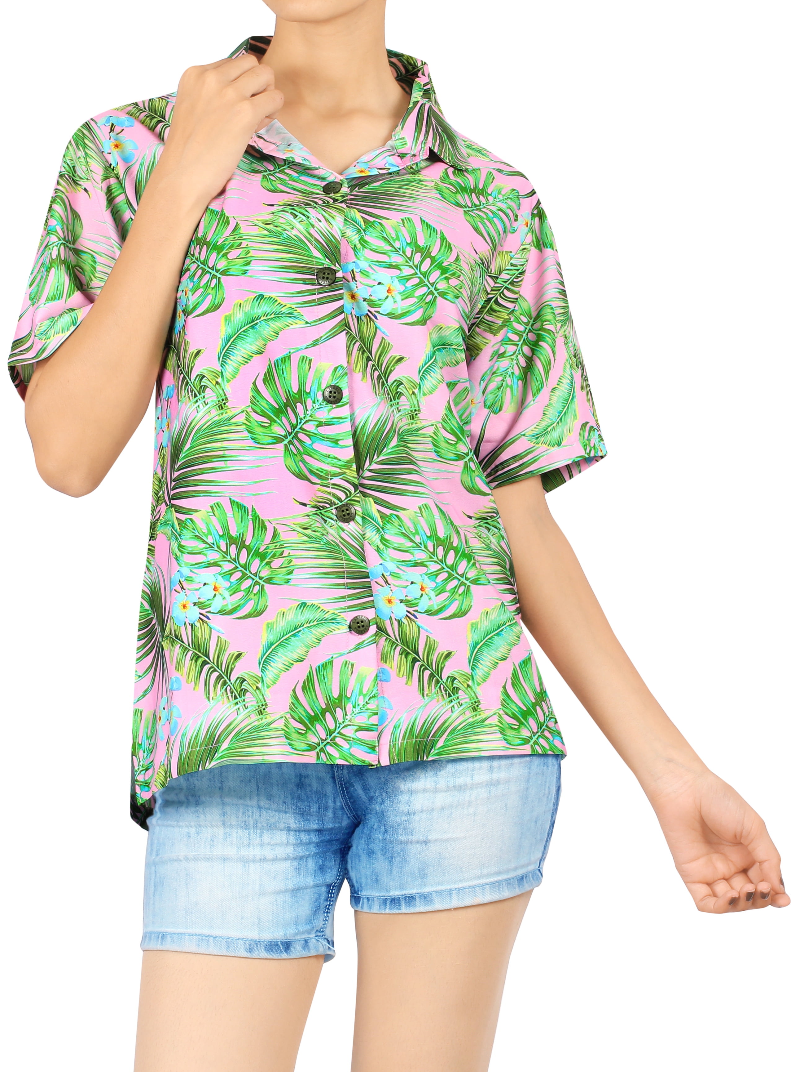 LA LEELA Womens Hawaiian Blouse Shirt Dress Shirts Short Sleeve Shirts Printed A
