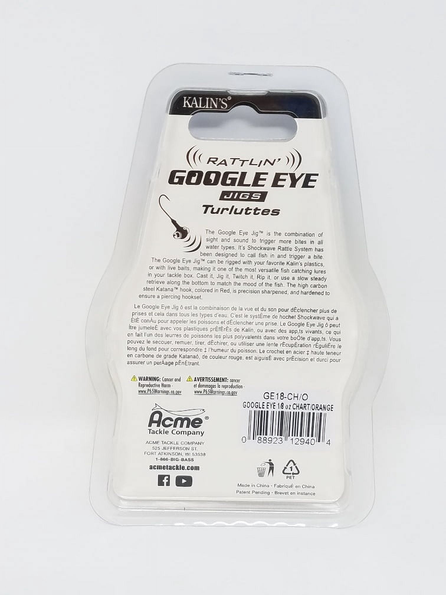 (2 pack) Acme Tackle Google Eye Rattlin Soft Plastics Fishing Jig Chart & Orange 1/8 oz. 3 Pack