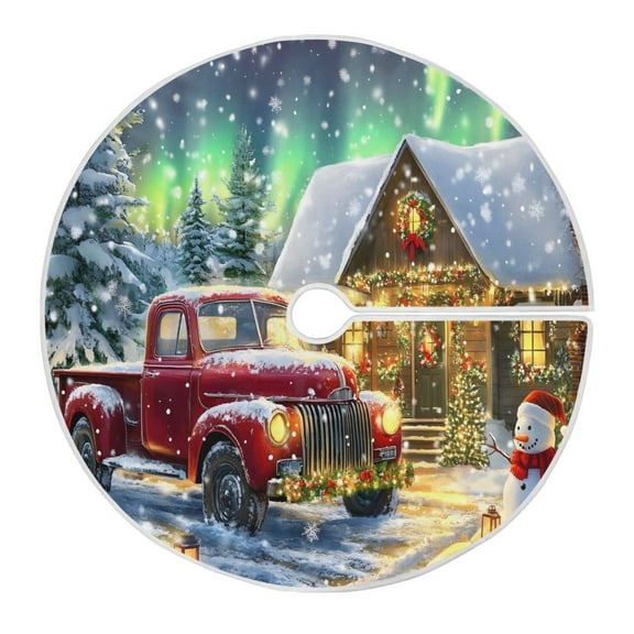 Ryvnso Christmas Tree Skirt Vintage Red Truck Snowman House Xmas Tree Skirts Ornament Home Decorations 35.4"