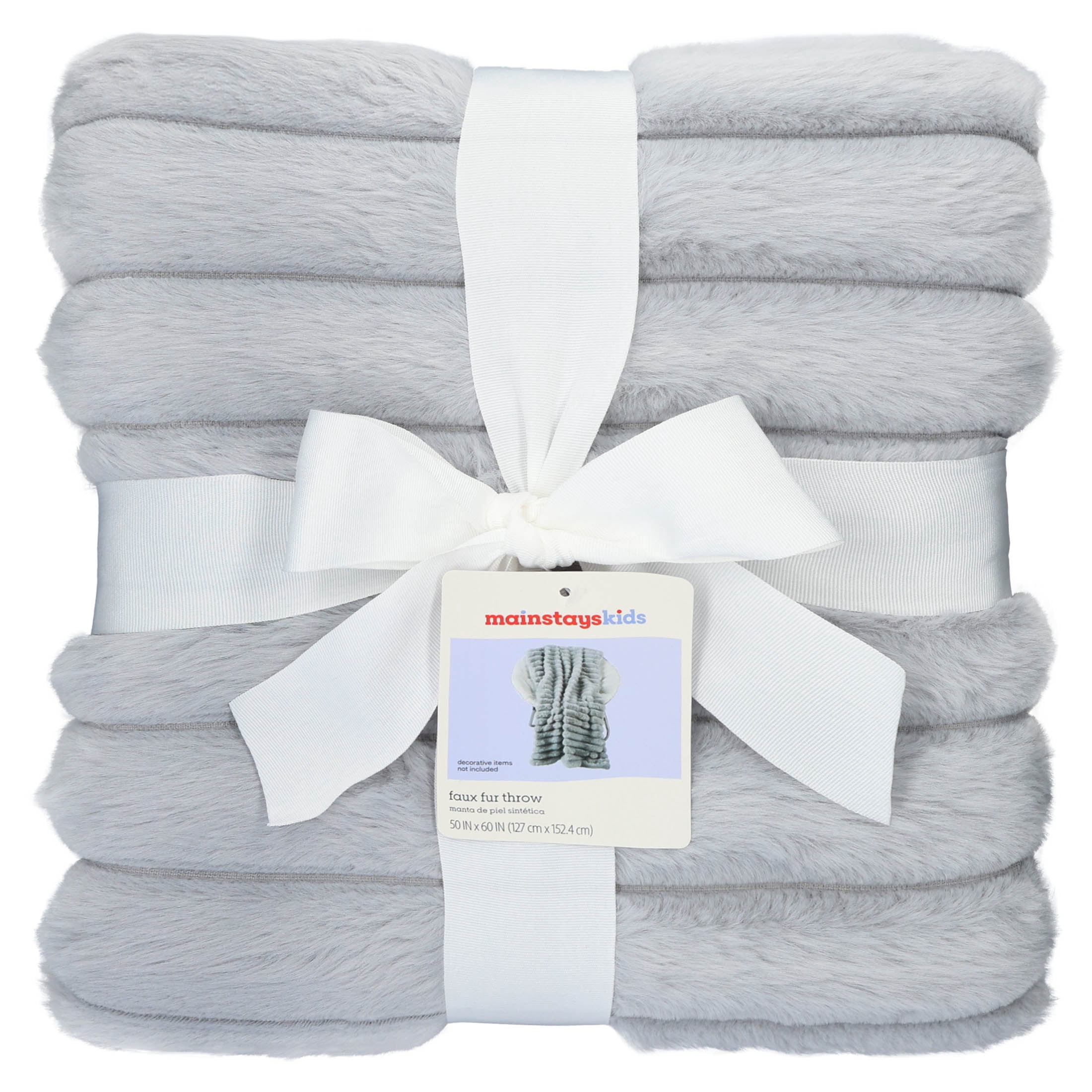 Mainstays Kids Soft Channel Grey Faux Fur Throw, 50" x 60"