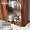 thumbnail image 3 of Wirrytor Walnut Fluted Wall Mounted Cabinet With Sliding Doors, 2-Tier Arched Bathroom Wall Cabinet For Over Toilet Storage, Kitchen & Bedroom Organizer, 3 of 9