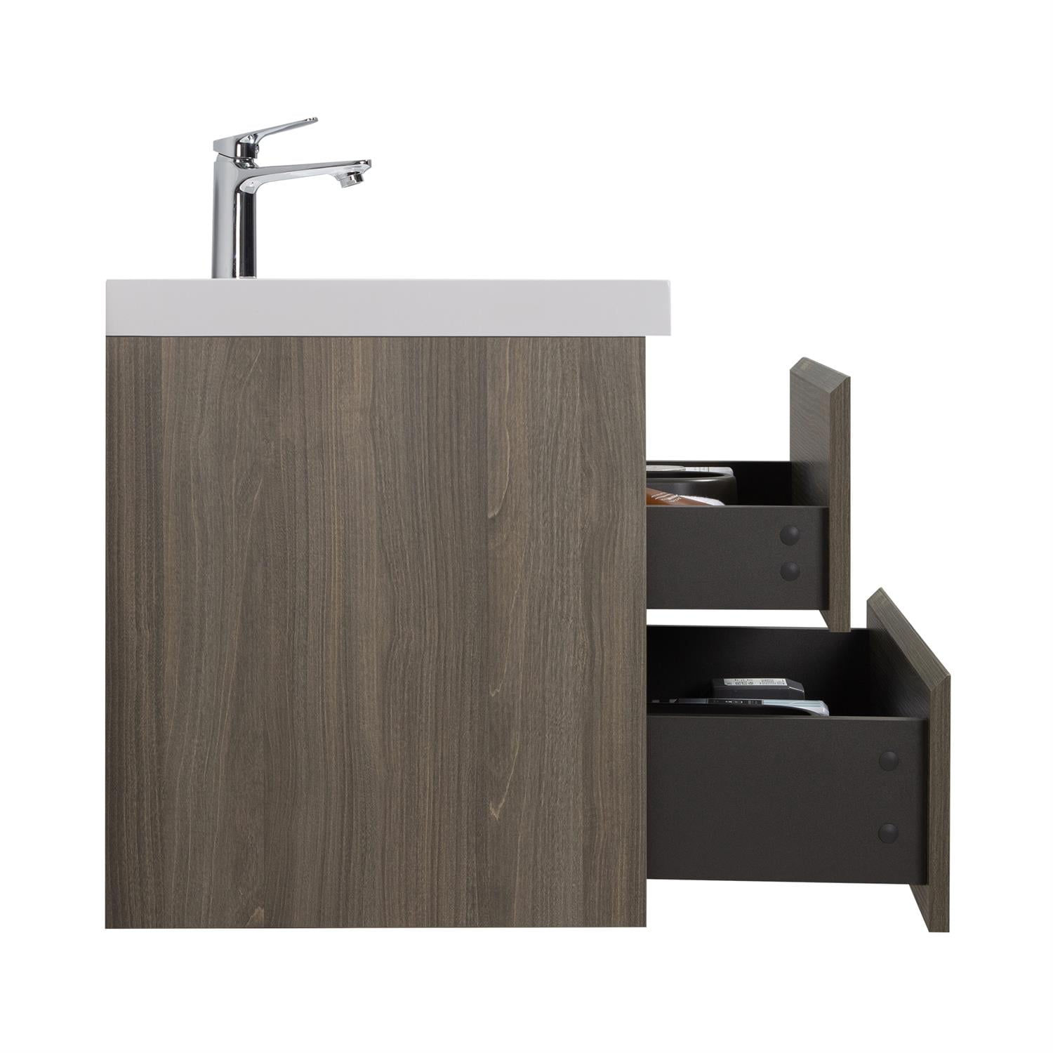 Demi Bonn 36" Floating Bathroom Vanity with Sink, Resin Top Basin and 2 Soft Close Drawers, Faucets and Drains Not Included, Gray