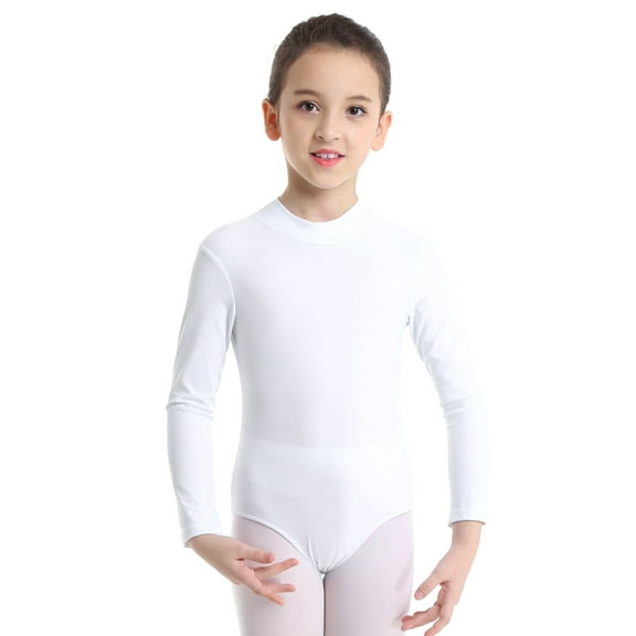 DPOIS Kids Girls Long Sleeve Ballet Gymnastics Leotard Bodysuit Dancewear White 5-6