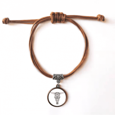 long fcow animal portrait sketch bracelet leather hide wristband brown jewelry