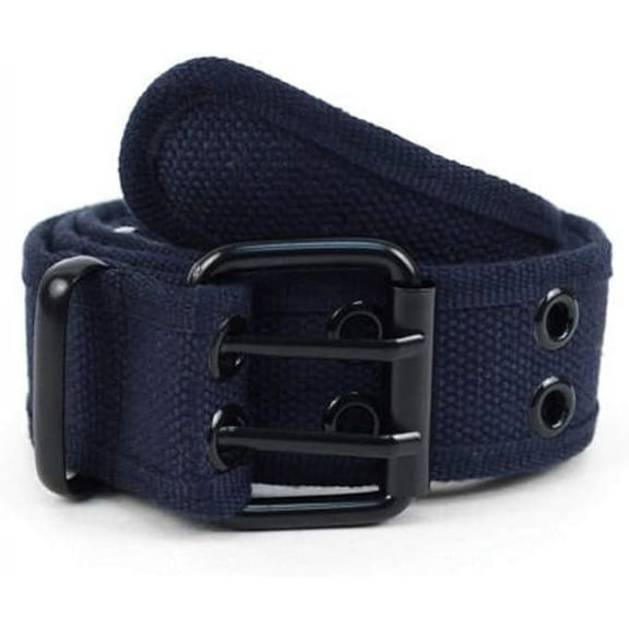 Canvas Double Grommet Hole Belt DURABLE UNISEX MADE WITH 100% COTTON (NAVY, SMALL)