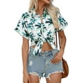 thumbnail image 4 of Hawaiian Button Down Shirts for Women Casual Short Sleeve Floral Print Blouses Summer Tops, 4 of 5