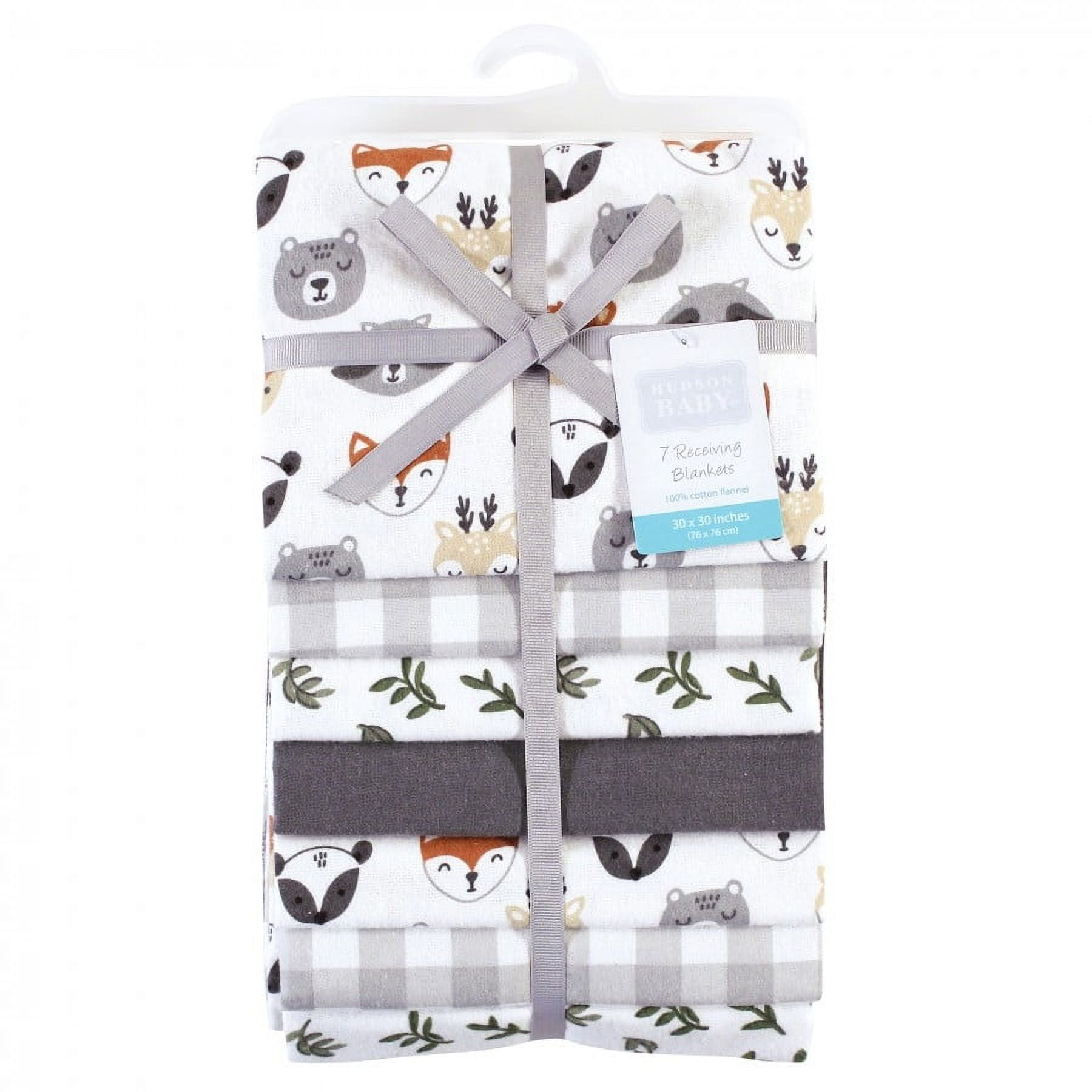 Hudson Baby Unisex Baby Cotton Poly Flannel Receiving Blankets Bundle, Woodland Faces, One Size