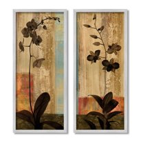 Modern Boho Orchid Blooming Botanical & Floral Graphic Art Gray Framed Art Print Wall Art, Set of 2